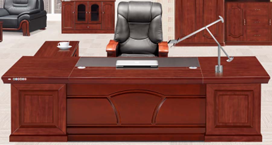 Traditional Red Mahogany L-Shaped Executive Office Desk with Leather Writing Pad EXEC-L-REDMAH-2200