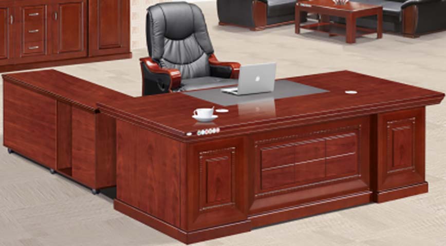 Traditional Red Wood Veneer L-Shaped Executive Desk with Mobile Left Return EXD-L-RW2400-LP