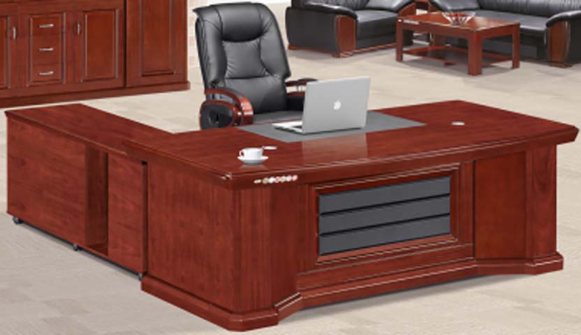 Traditional Red-Brown L-Shaped Solid Wood Veneer Executive Desk with Mobile Left Return EXD-L-RB-2800