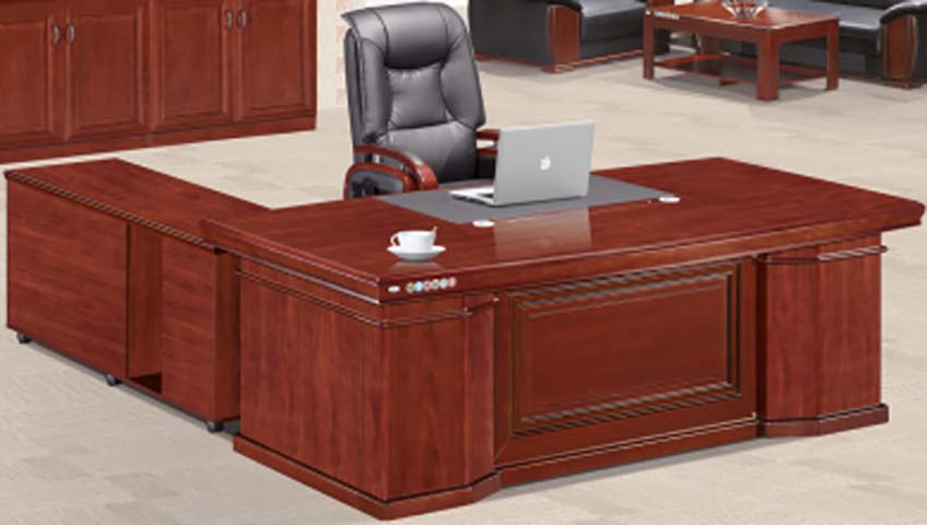 Traditional High-Gloss Reddish-Brown L-Shaped Executive Desk with Mobile Caster Side Return EXD-L-RB-2200-MR
