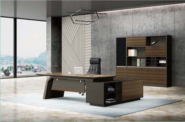 L-Shaped Executive Office Desk with Side Storage Credenza EXD-L2400-WAL-DK