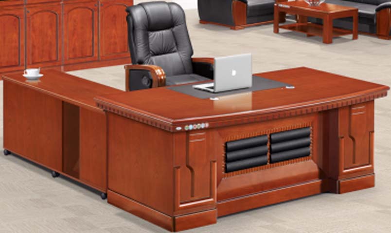 Traditional Red Cherry L-Shaped Executive Office Desk with Mobile Left Return EXD-L2400-CARV-RW