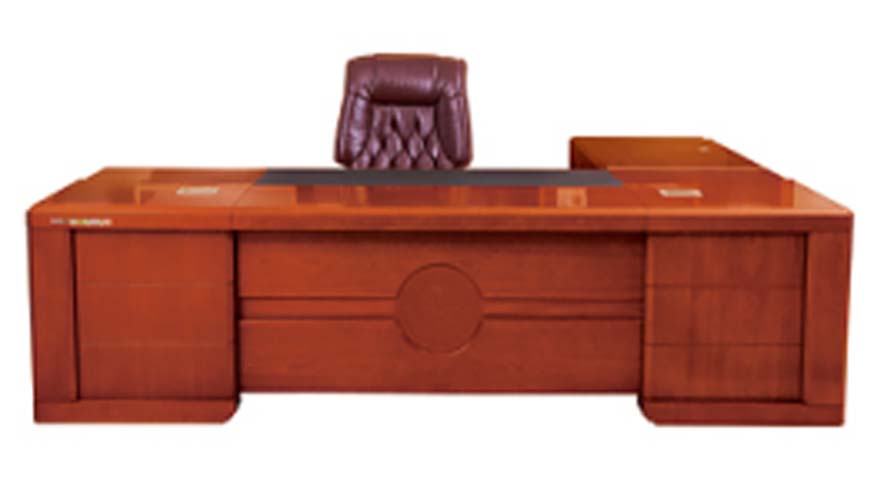 High-Gloss Reddish Brown L-Shaped Dual-Pedestal Executive Desk EXD-L-RB-2200