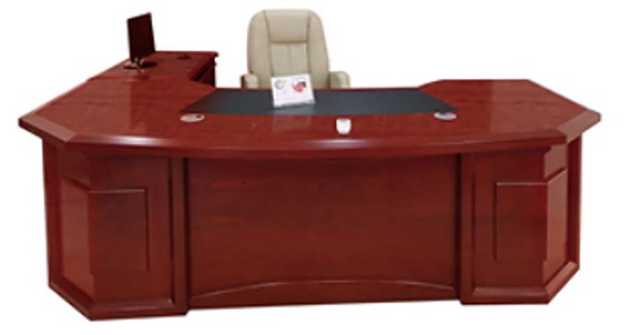 Curved Front L-Shaped Executive Office Desk with Leather Writing Pad EXEC-L-CURV-2400-RW