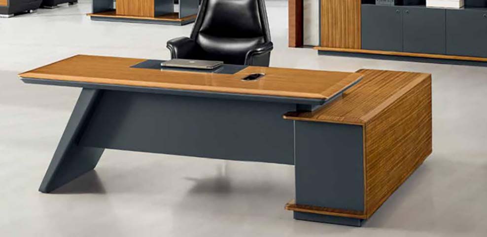 Two-Tone L-Shaped Executive Office Desk with Right Return and Cable Grommet EXEC-L-WDGY-2200