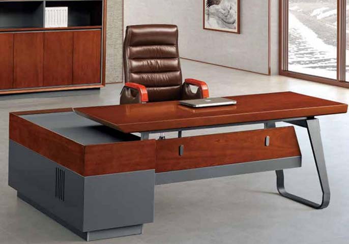 Two-Tone L-Shaped Executive Office Desk with Cantilever Legs EXD-L2200-BG-CANT