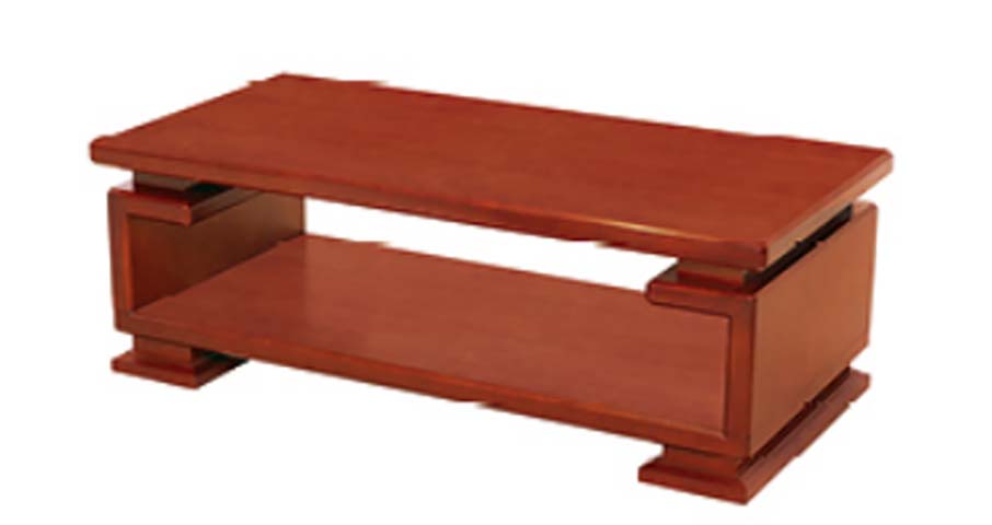Polished Reddish-Brown Two-Tier Open-Shelf Coffee Table with Stepped Block Legs CT-RW-2T-1200