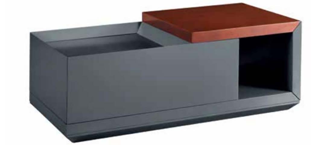 Two-Tone Block Coffee Table with Recessed Tray and Open End Cubby CT-BLOCK-2T-GW-OC