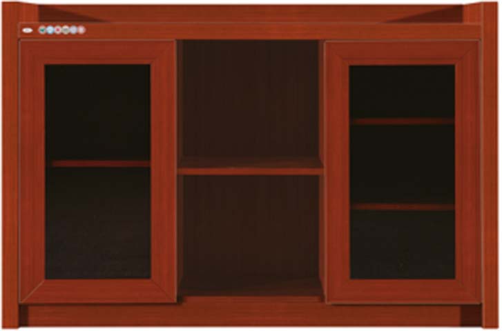 Red-Brown Wood Finish Low Storage Cabinet with Two Sliding Glass Doors LGC-1200RD-SLD