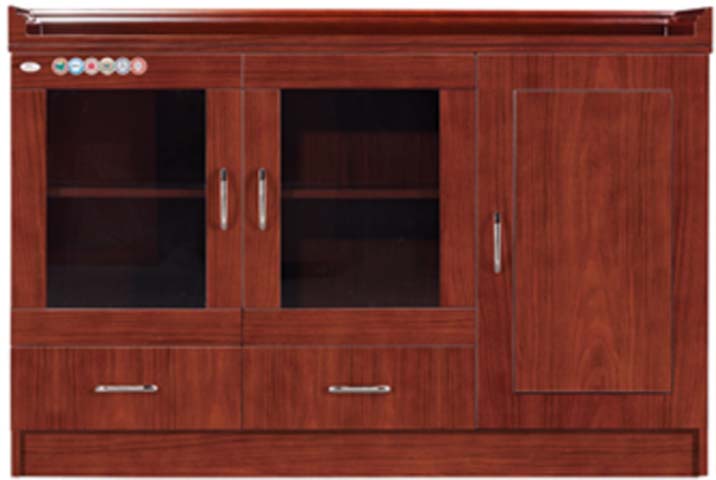 Red Wood Grain Office Low Storage Credenza with Glass Doors, Solid Door and Drawers OFC-CRD-1200-MHG