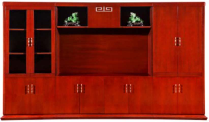 Traditional Red Wood Finish Executive Office Storage Wall Unit with Glass Display Doors OFC-CAB-TRD-RED-3600