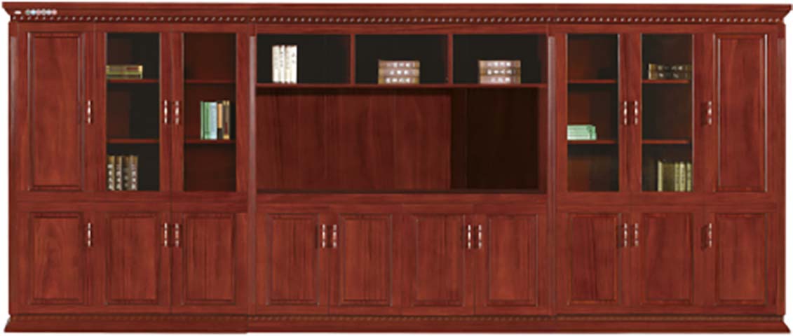 Mahogany Finish Executive Office Wall Bookcase with Central Media Nook EXE-WB-MAH-3600