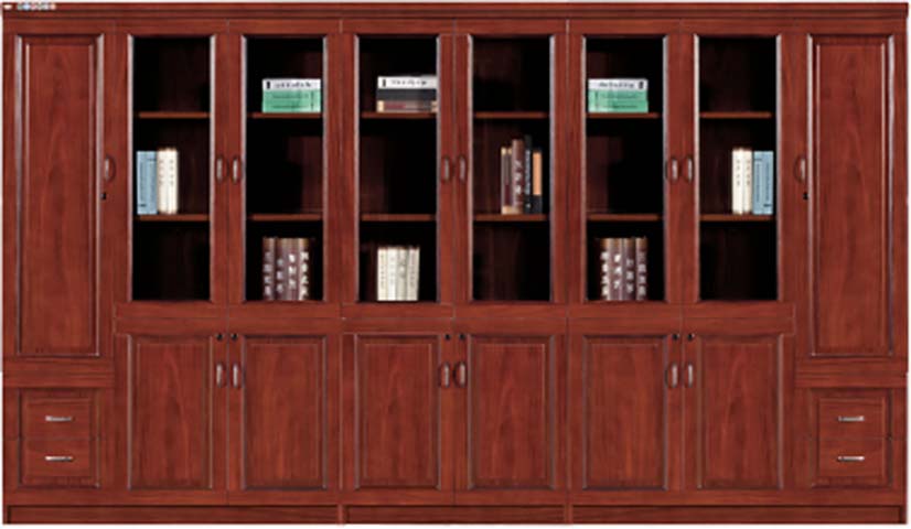 Traditional Mahogany Finish Executive Wall Bookcase with Glass Doors and Drawers EX-WB-3604220