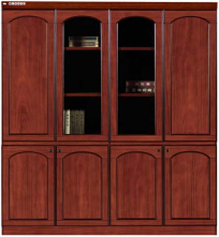 4-Door Wooden Executive Office Bookcase with Glass Display Compartments BC-WD-4D-GL-001