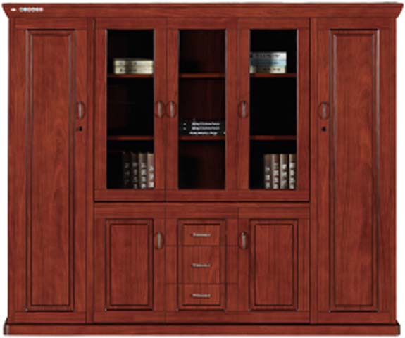 Traditional Wooden Executive Office Bookcase Cabinet with Glass Display and Storage OBC-TRD-2400-REDWD