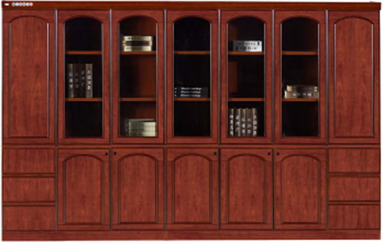 7-Door Executive Wooden Bookcase with Glass Display Section BC-EXE-7D-3200-REDWD