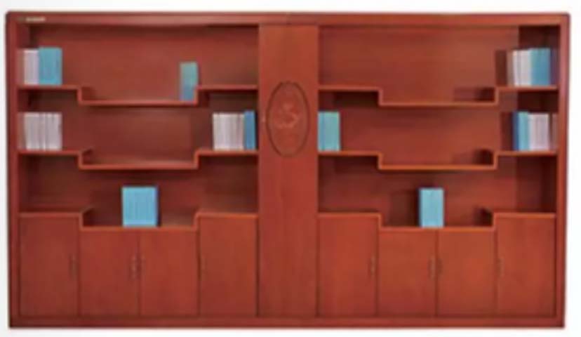Red Wood Veneer Executive Wall Bookcase with Stepped Open Shelves and Lower Closed Cabinets EXWB-RED-3200-2200