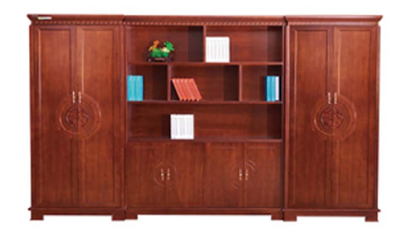 Traditional Chinese Style Three-Section Executive Office Bookcase OBC-CN3S-2100RD