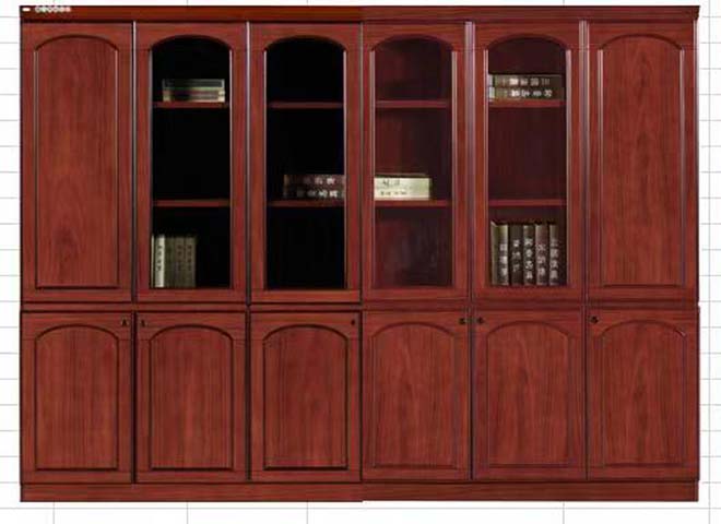 Traditional Mahogany Finish 6-Bay Executive Office Bookcase with Arched Glass Upper Doors and Solid Lower Storage EXEC-BK-MAH-6BAY-2700