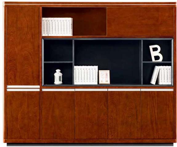 Walnut Finish Executive Office Bookcase File Cabinet with Mixed Open and Closed Storage OFC-CAB-WAL-3200