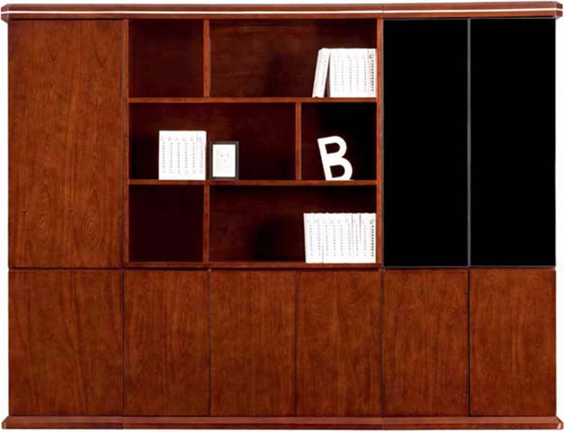 Traditional Walnut Veneer Executive Office Bookcase with Open Display and Closed Storage OFB-EXE-2400-WAL