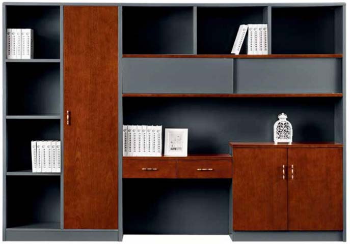 Two-Tone Gray Walnut Integrated Office Bookcase Desk Wall Unit OBD-2400-580-2010-TWG