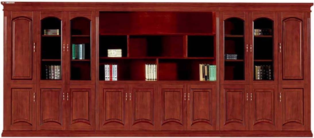 Traditional Red Wood Veneer 9-Door Executive Office Wall Bookcase EX-BK-9D-3600