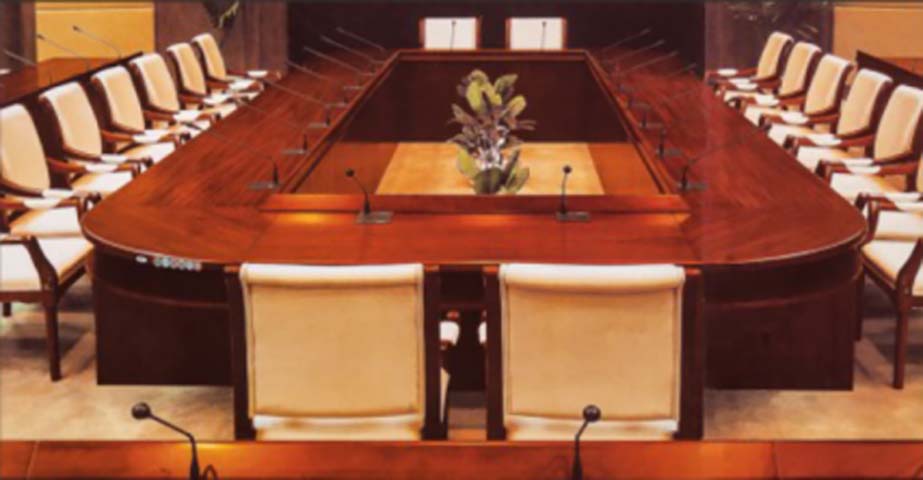 Large Formal U-Shaped Veneer Boardroom Conference Table with Integrated Microphones CONF-U-WAL-MIC-8000