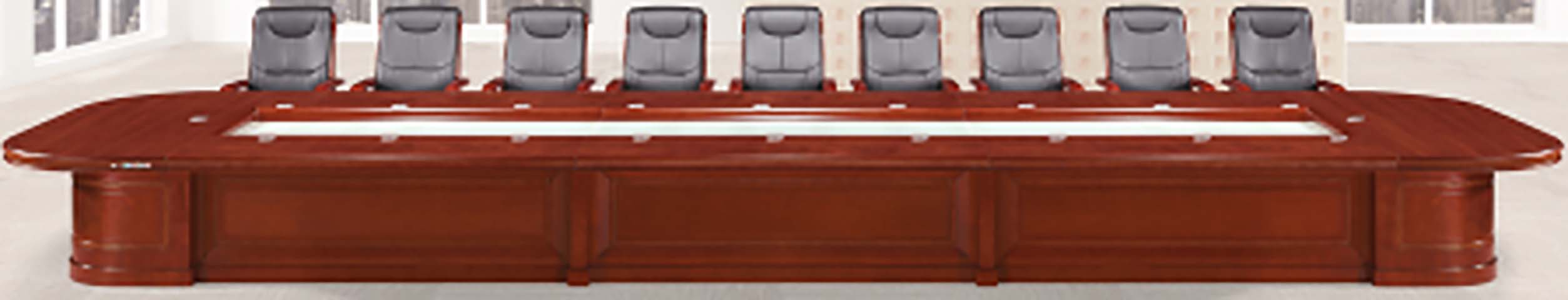 16-Person Racetrack Mahogany Veneer Boardroom Conference Table with Central Cable Channel CONF-RAC-4880-MAH-PANEL