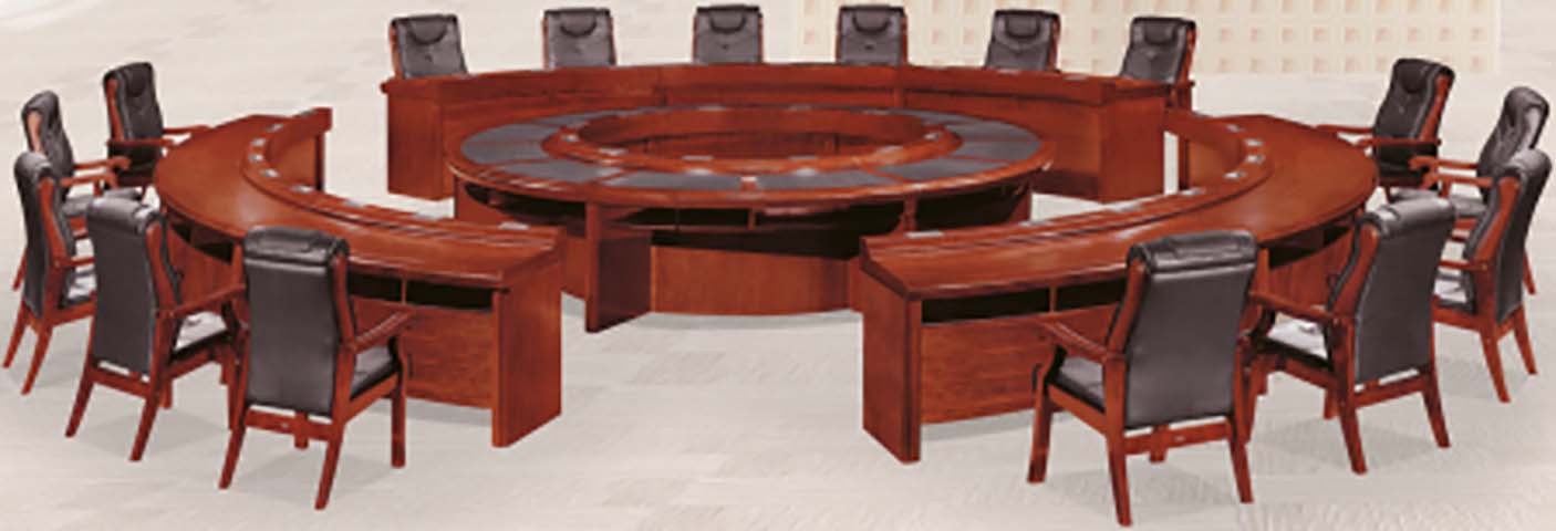 14-Seat U-Shaped Hollow Cherry Veneer Conference Table with Leather Writing Insets CONF-U14-CHV-LI