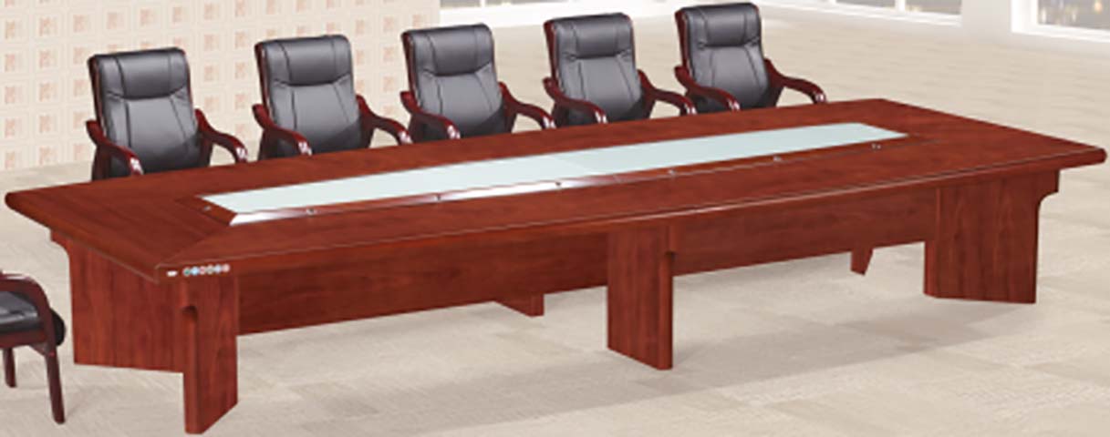 Rectangular Wood Veneer Boardroom Conference Table with Central Cable Management CONF-PANEL-4800-RED