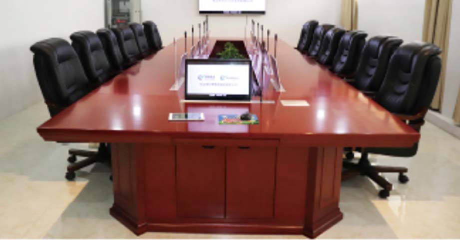 Large Rectangular Red Lacquered Paper-Veneer Conference Table with Integrated AV Modules CFM-AV6000-18