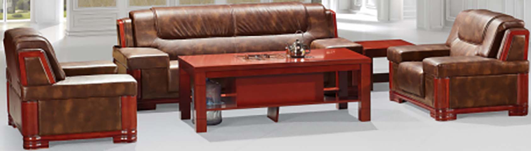 Executive 3+1+1 Office Reception Seating Set with Integrated Tea Service Tables REC-311-REDLEA-TEA