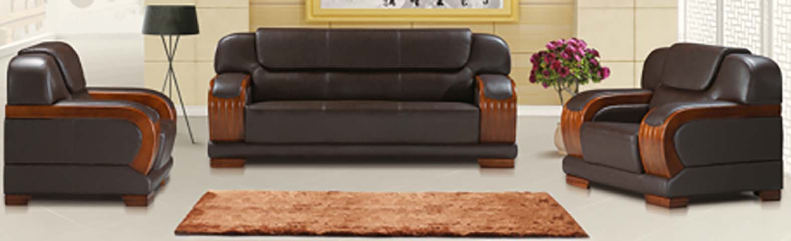 Dark Brown Leather Wood-Trim 3+1+1 Living Room Sofa Set SF-LW-311-DBR