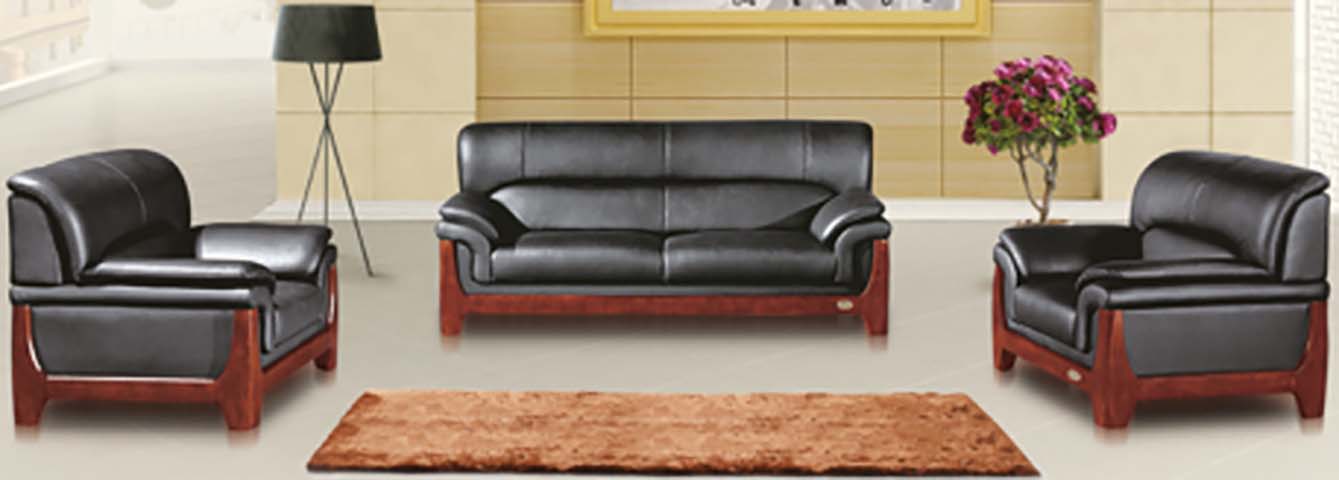 3+1+1 Black Leather Office Reception Sofa Set with Solid Wood Frame OF-RCP-SF-311-BKWD