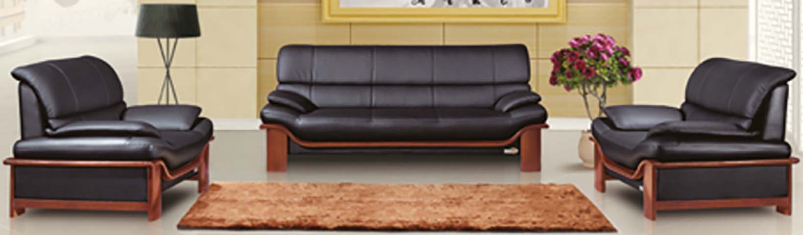 1+3+1 Configuration Upholstered Office Reception Sofa Set with Solid Wood Frame OF-RCP-131-WD01