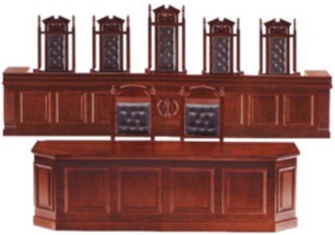 Cherry Finish Raised Panel Courtroom Judge Bench Set with 7 Upholstered Chairs JCB-5CH-4500