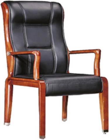 Walnut Frame High-Back Black Faux Leather Executive Conference Armchair CF-WFHB-01