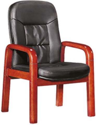Fixed 4-Leg Solid Wood Frame Black Tufted Leather Conference Visitor Armchair CF-WD-TUF-001