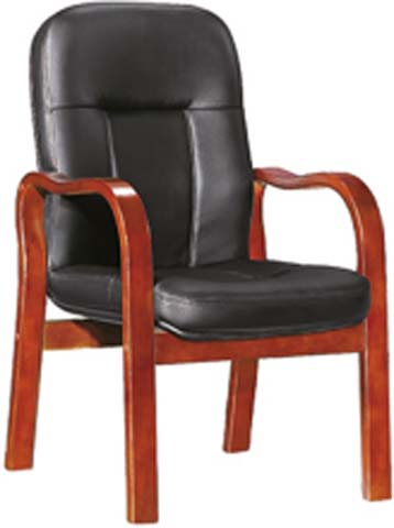 Fixed Solid Wood Frame Black Faux Leather Executive Visitor Chair WB-VC-04F