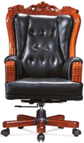 Traditional Ornate Carved Wood Tufted Black Leather Executive Office Chair EXEC-TRAD-CARV-BLK-01