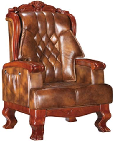 Traditional Carved Wood Tufted Brown Leather Executive Office Armchair EXEC-CLW-BR-001