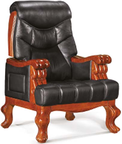 Carved Solid Wood Frame Black Upholstered High-Back Executive Visitor Armchair FV-CW01-BLK