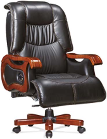 High-Back Black Leather Executive Swivel Office Chair with Solid Wood Armrests and Base EXEC-WD-LTHR-01