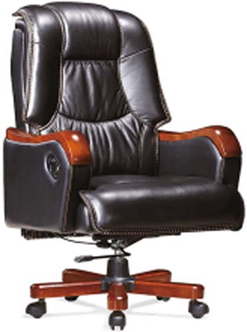 High-Back Padded Executive Office Chair with Wood Trim EXEC-WD-BLK-001