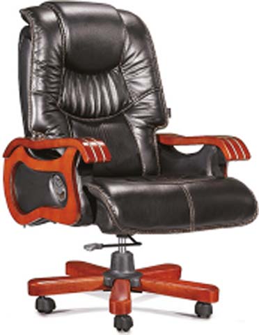 High Back Black Leather Executive Office Chair with Solid Wood Arms and Five-Star Base EXE-OFC-WD-001