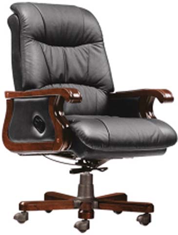 Black Upholstered Executive Office Chair with Wood Arms and Caster Base EXE-OFF-WOOD-ARM-BLK01