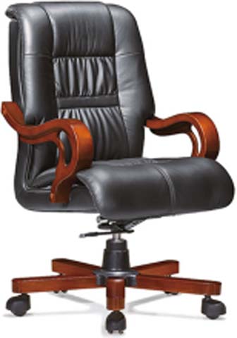 High Back Black Leather Executive Office Chair with Solid Wood Arms and 5-Point Caster Base EXE-WD-001
