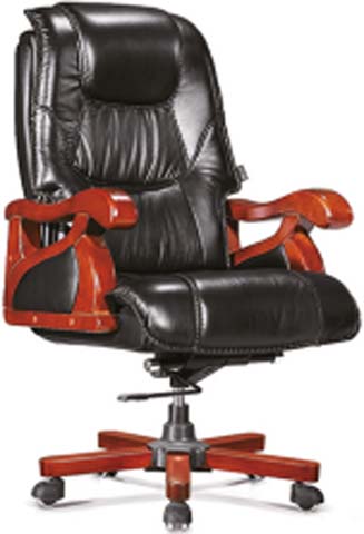 High-Back Vertical Pleated Black Leather Executive Office Chair with Solid Wood Arms EXE-WD-PLT-BLK-01