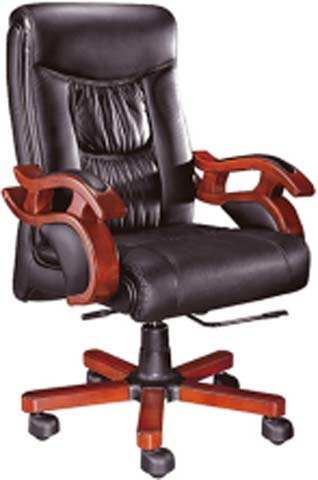 High-Back Black Leather Executive Office Chair with Solid Wood Arms EXE-WD-BLK-001